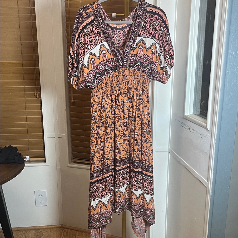 Nostalgia Vibrant Patterned High Low Dress